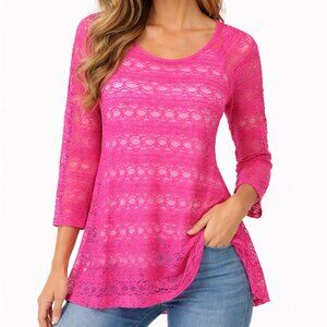 Pink and white lace long sleeve asymmetric tunic shirt top blouse Size S